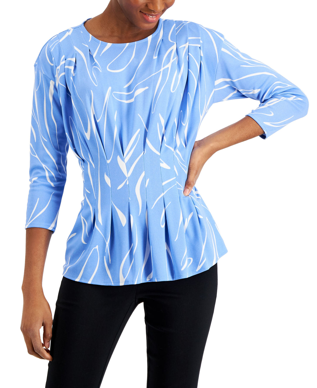 Alfani 3/4 Sleeve Pleated Peplum Top