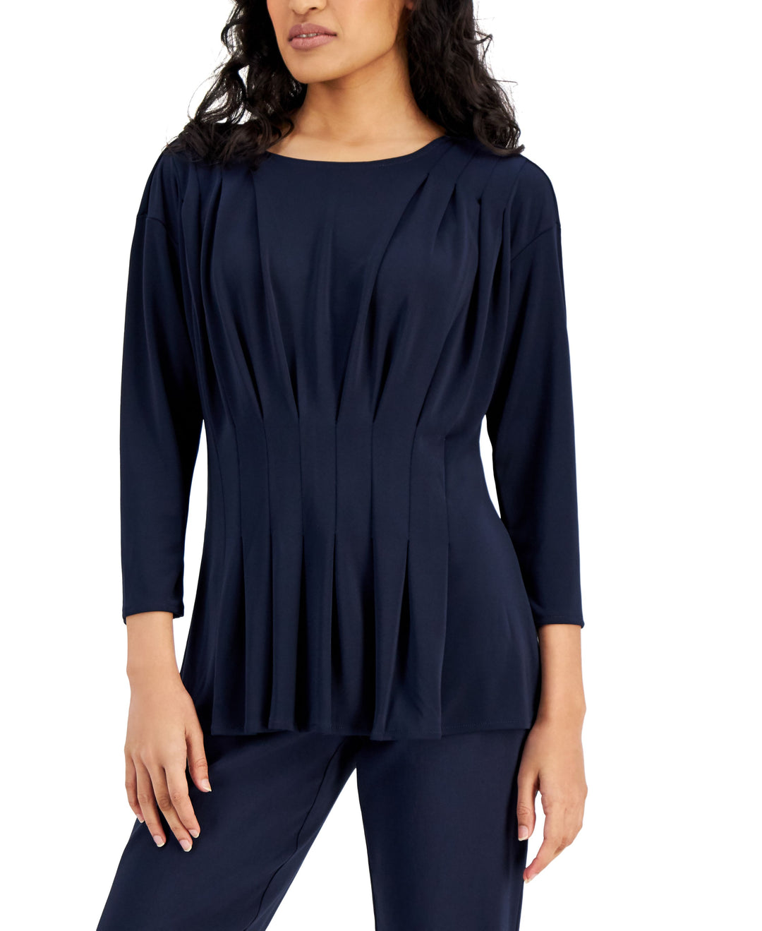 Alfani 3/4 Sleeve Pleated Peplum Top