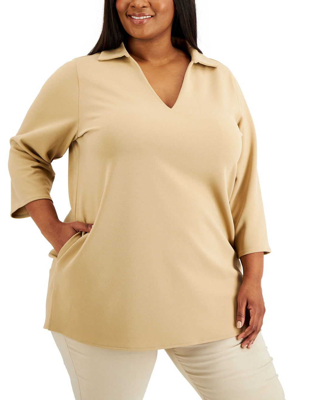 Alfani Plus Size 3/4 Sleeve Collared Tunic Top