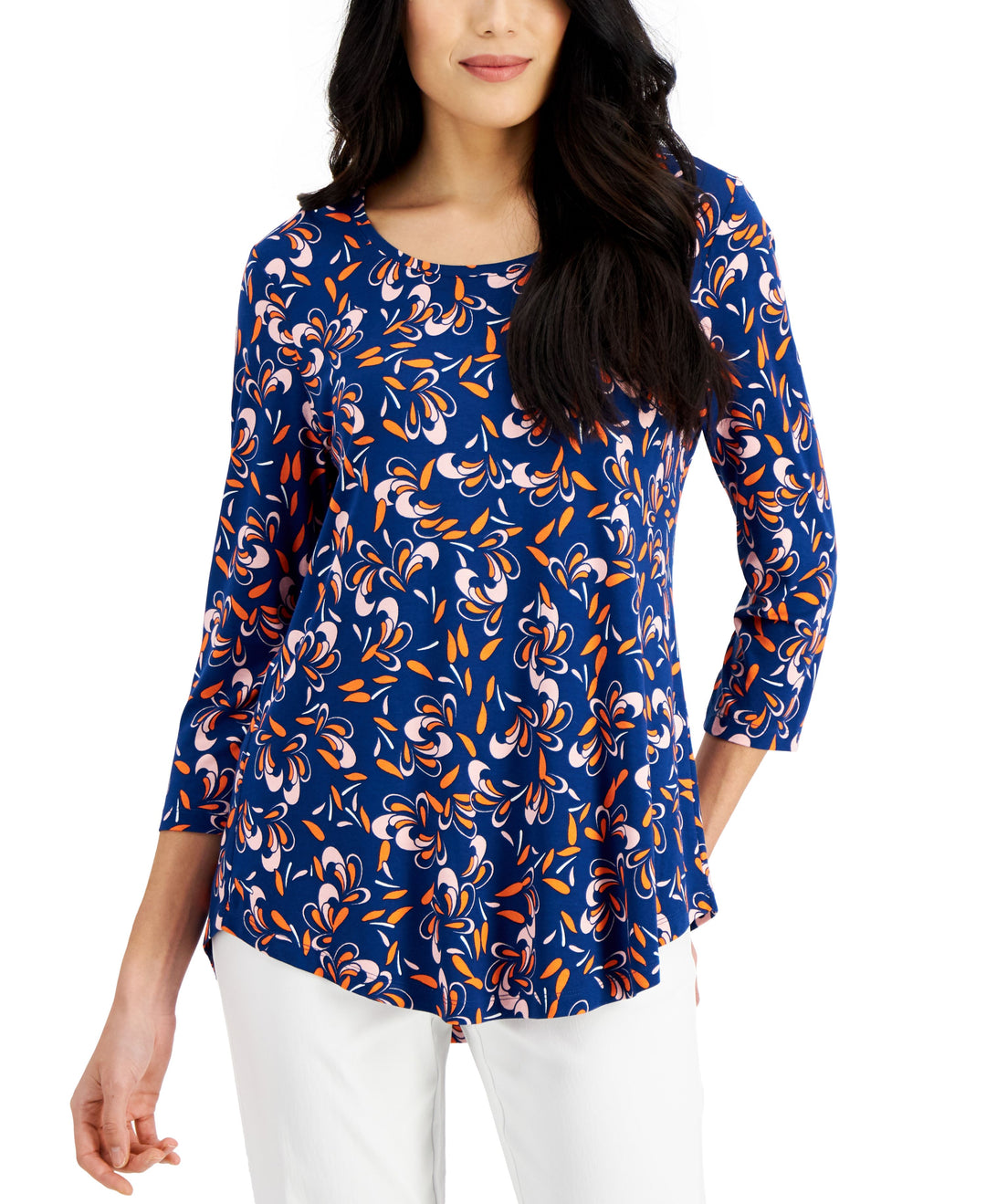 JM Collection Printed 3/4 Sleeve Top