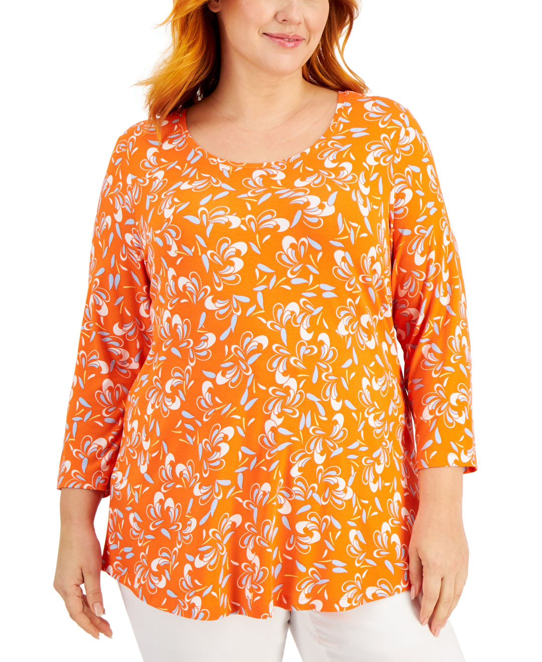 JM Collection Plus Size Printed 3/4 Sleeve Top