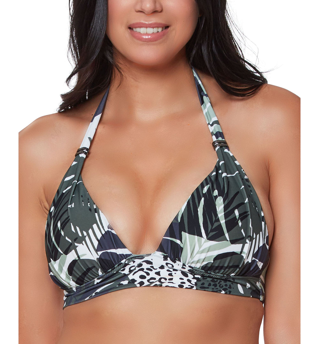 Tropical-Print Bikini Top