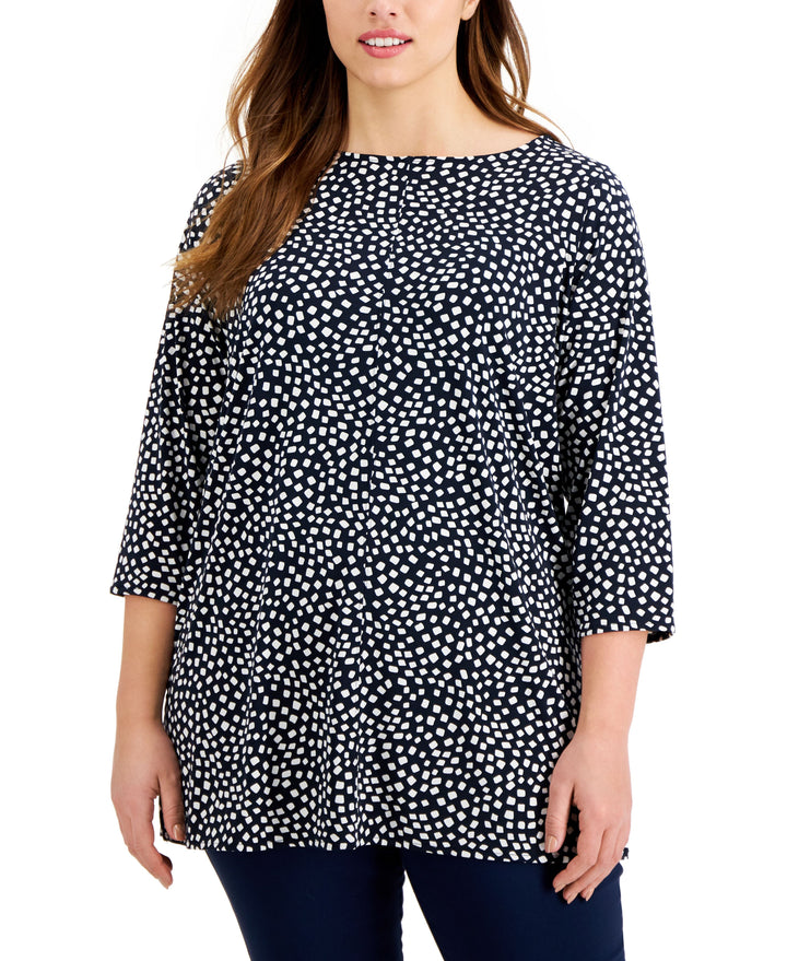 Alfani Plus Size Printed 3/4 Sleeve Top
