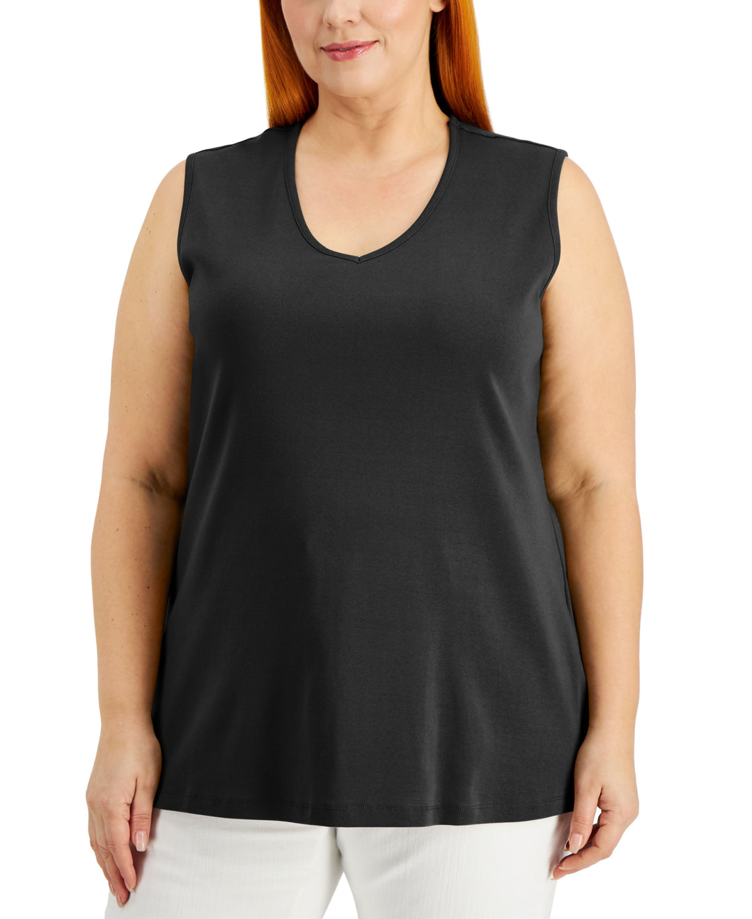 Karen Scott Plus Size Cotton V Neck Tunic Tank Top