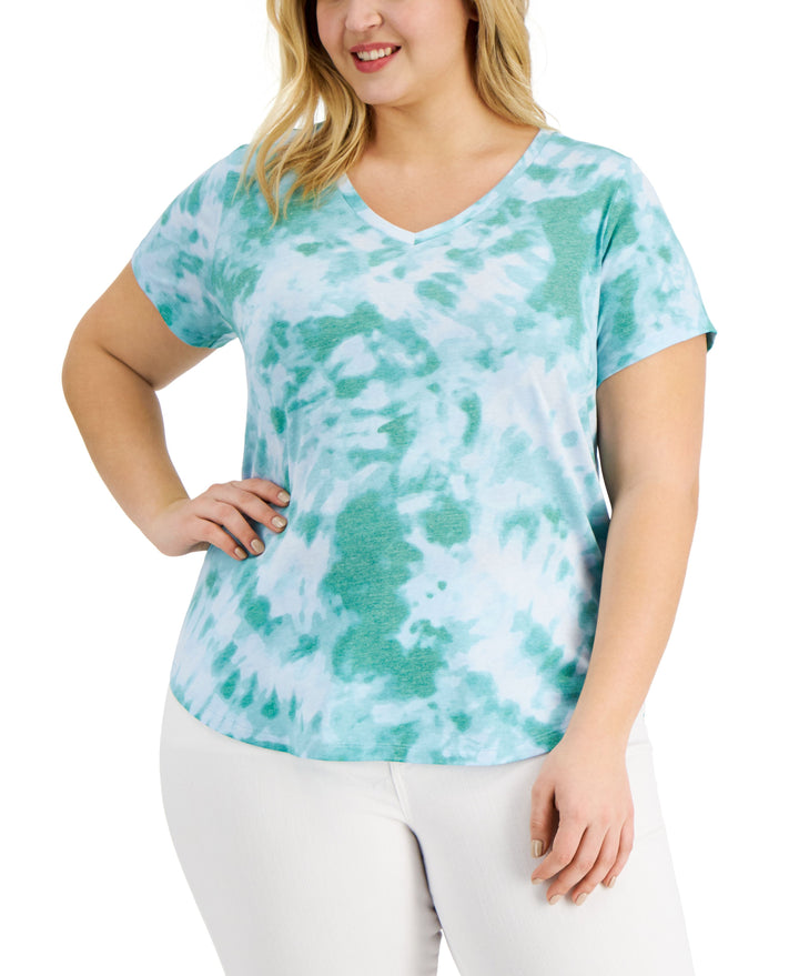 Style & Co Plus Size Printed Burnout V Neck Top