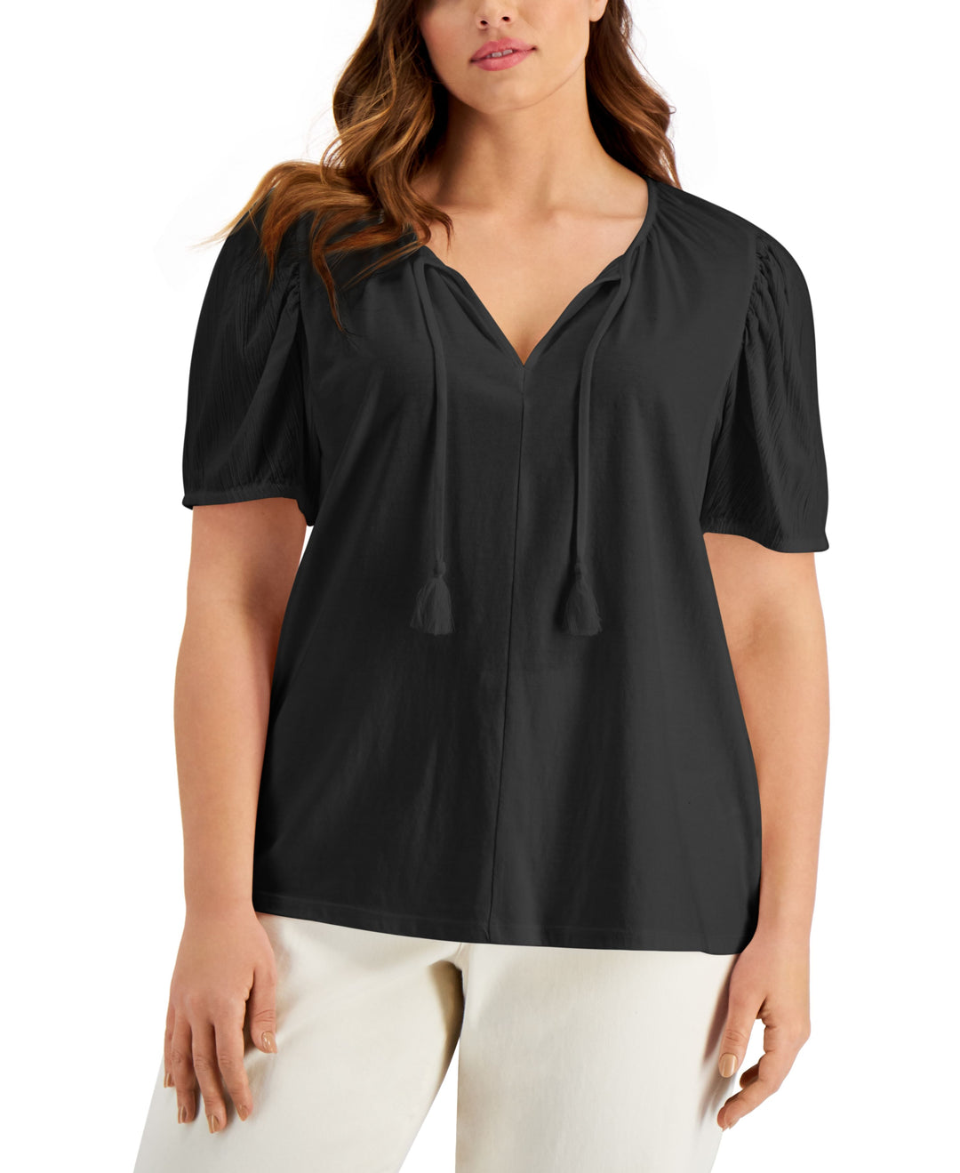Style & Co Plus Size Tie Neck Top