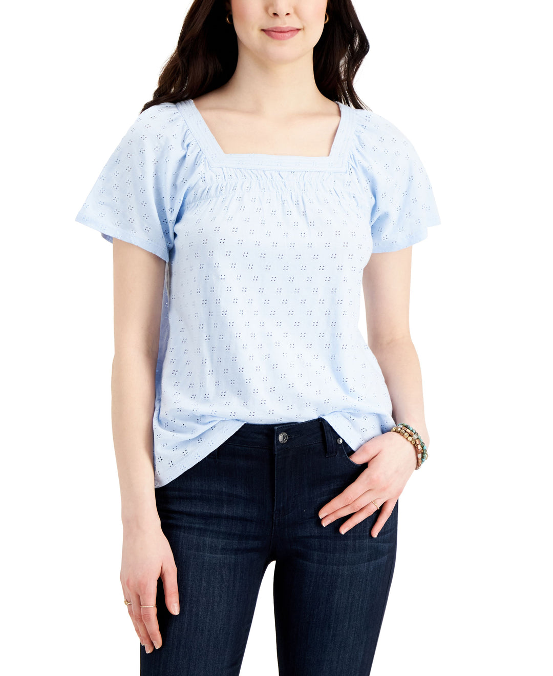 Petite Solid Square-Neck Top
