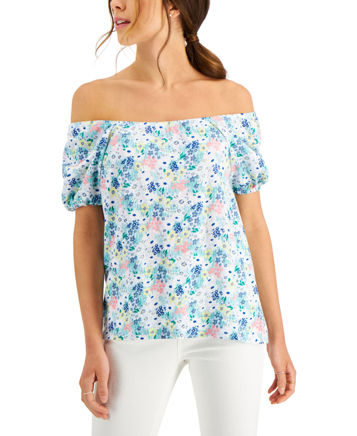 Style & Co Petite Wildflower Meadow Cotton Puff Sleeve Top