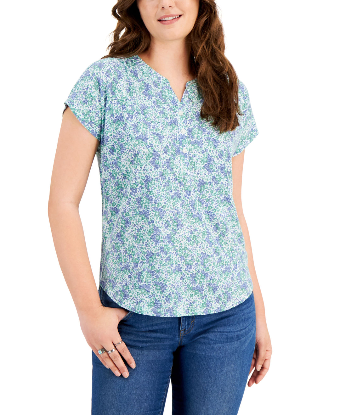 Style & Co Petite Printed Henley Top