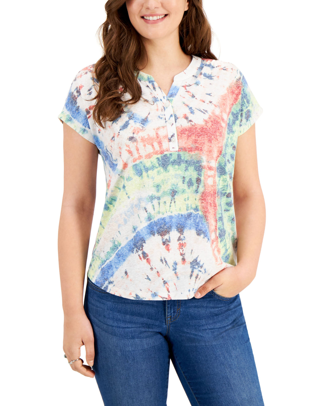 Style & Co Petite Tie Dye Henley Top