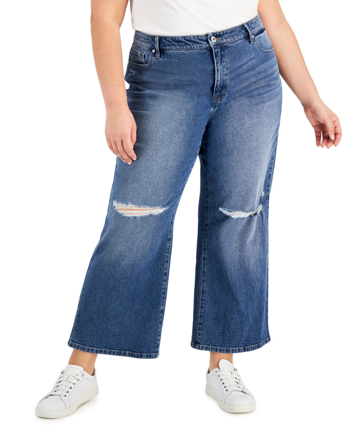 Style & Co Plus Size High Rise Wide Leg Cropped Jeans