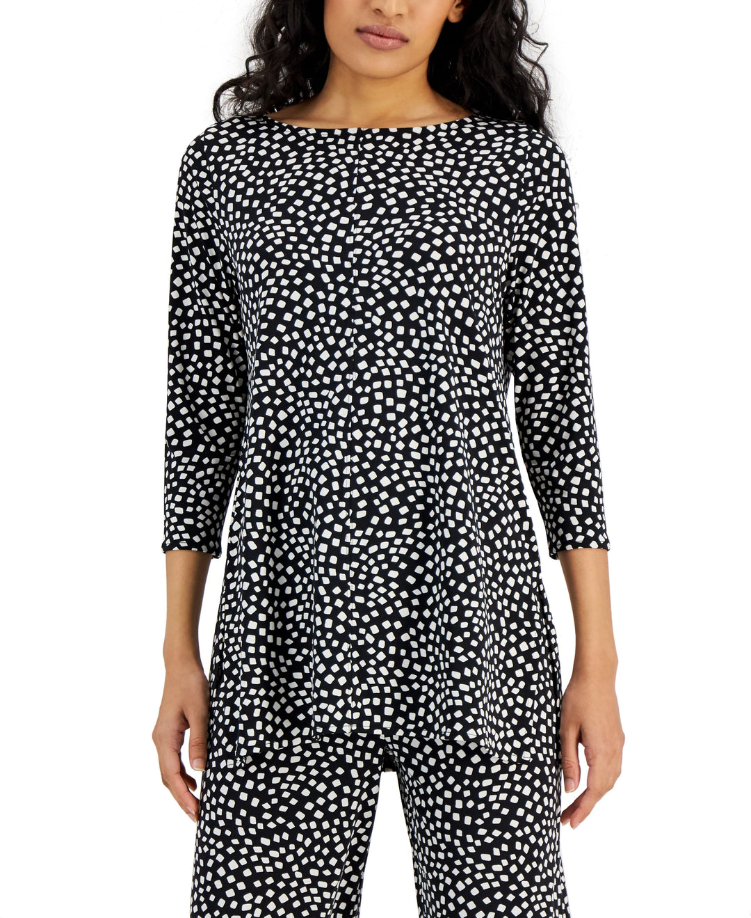 Alfani Boat Neck 3/4 Sleeve Printed Tunic