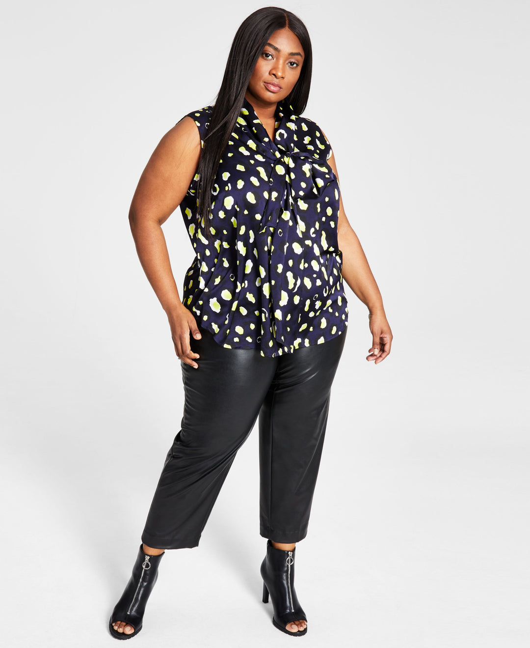 Bar III Plus Size Leopard-Print Tie-Neck Blouse