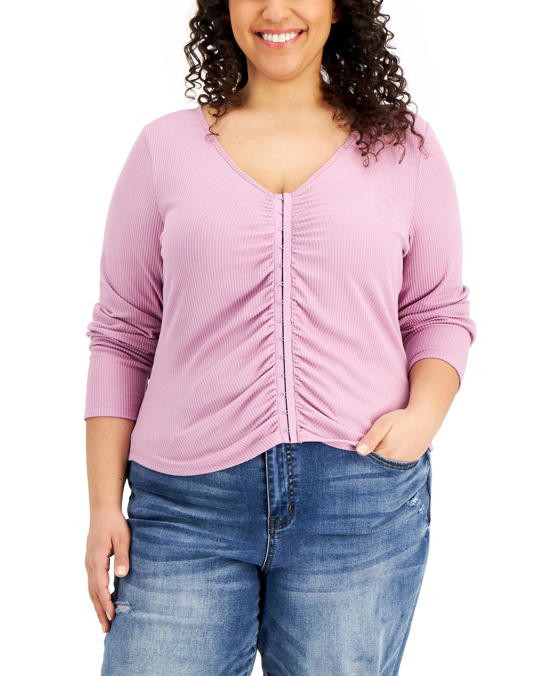 Hippie Rose Trendy Plus Size Ruched Hook-and-Eye-Front Top