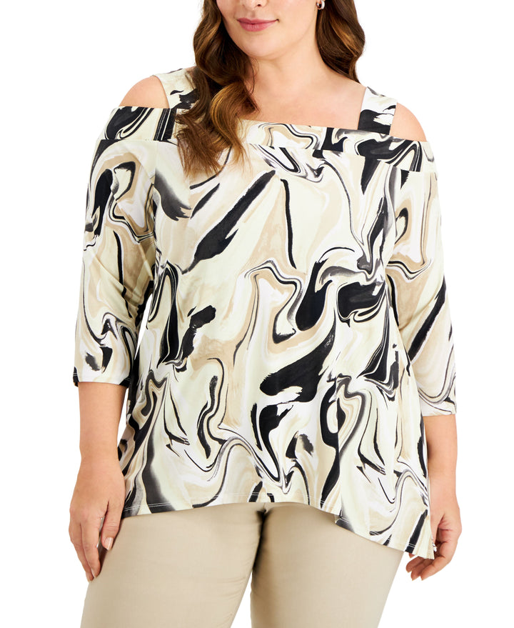 JM Collection Plus Size Printed 3/4 Sleeve Top