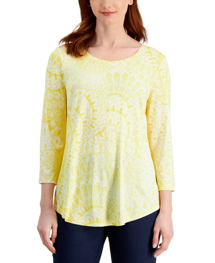 JM Collection Petite 3/4 Sleeve Printed Top