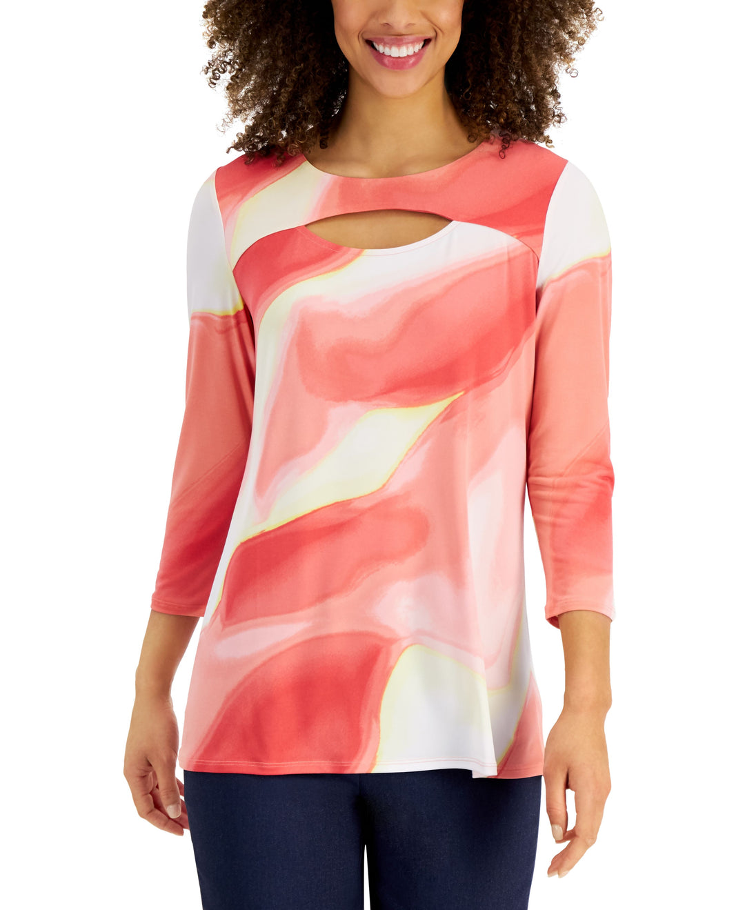 JM Collection Womens Cutout 3/4 Sleeve Top
