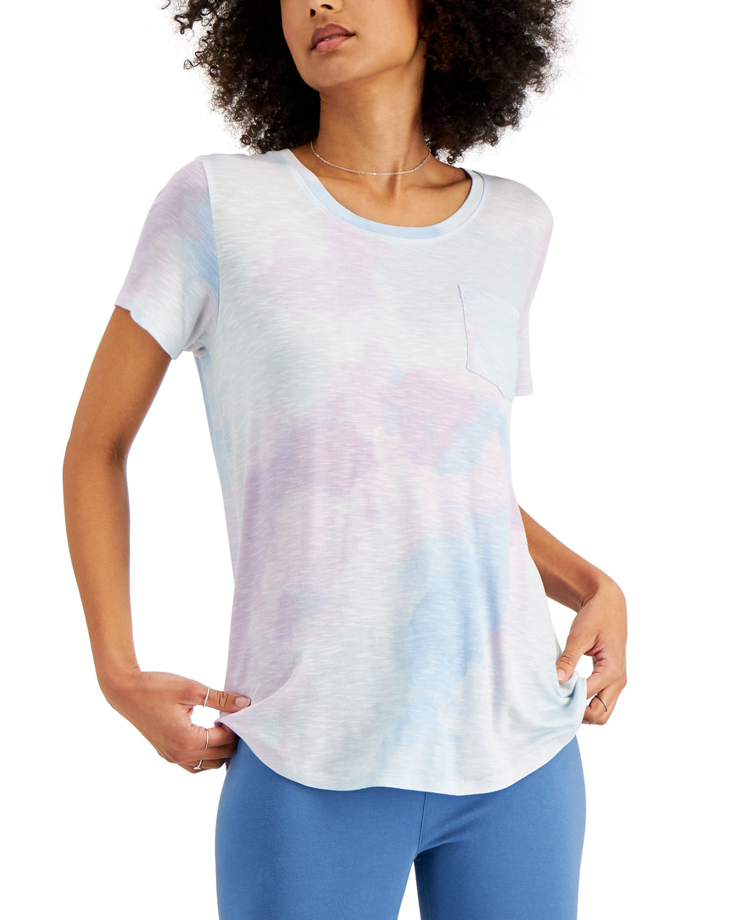 Style & Co Printed Drapey Pocket T-Shirt