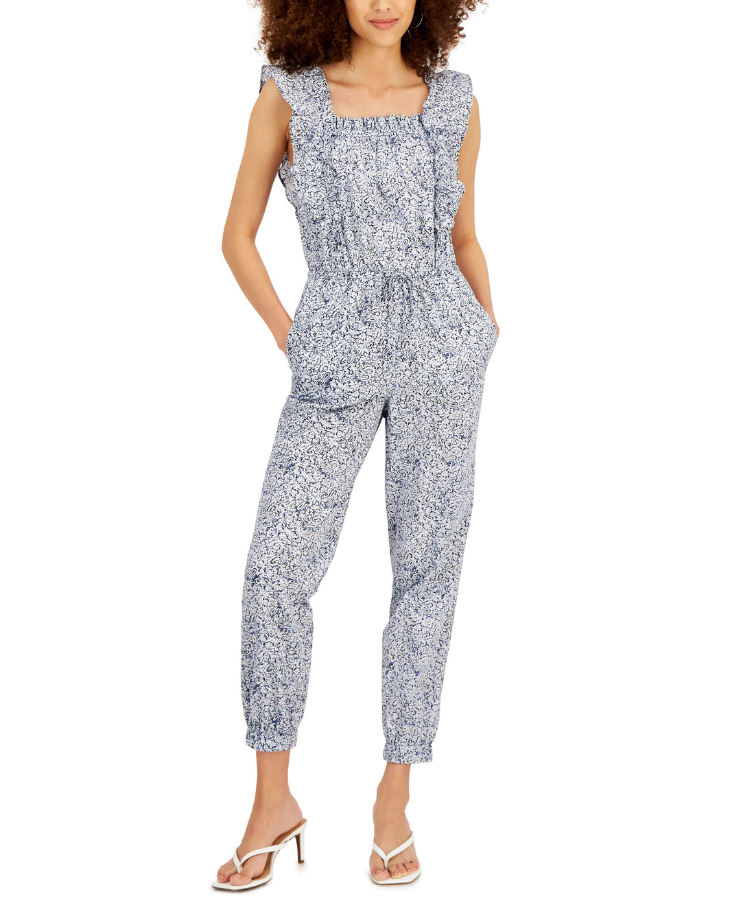 INC International Concepts Womens Printed Flutter Sleeve Jumpsuit