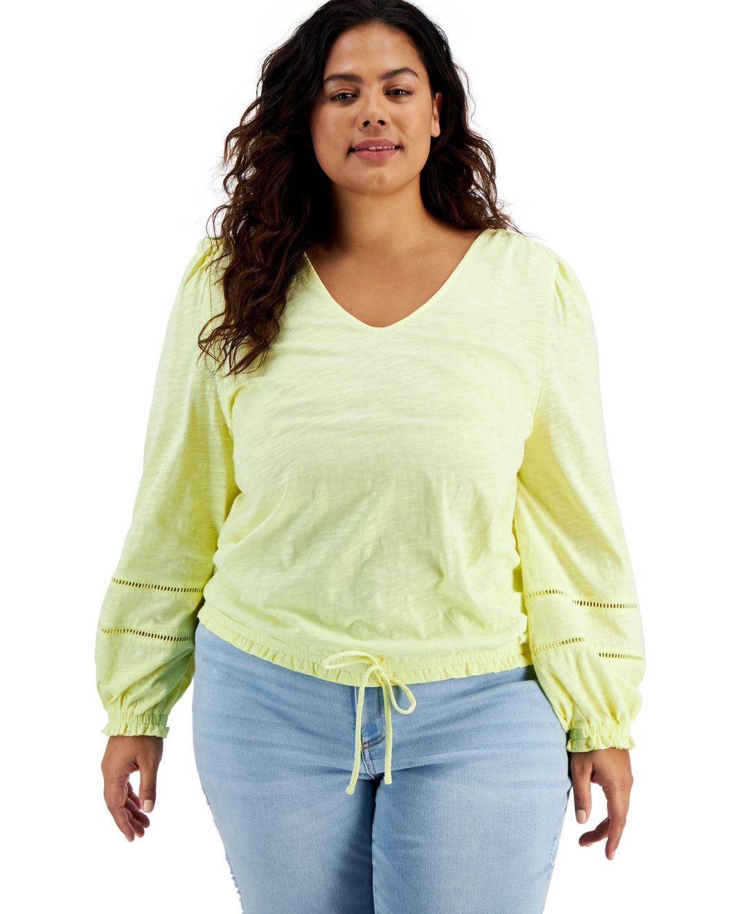 INC International Concepts Plus Size Cotton Drawstring Hem Top