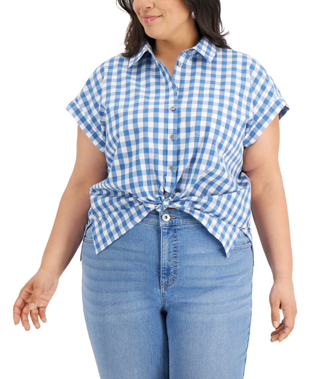 Style & Co Plus Size Gingham Cotton Camp Shirt