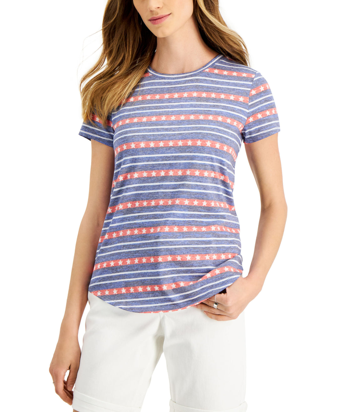Style & Co Petite Stars Stripes Burnout T-Shirt