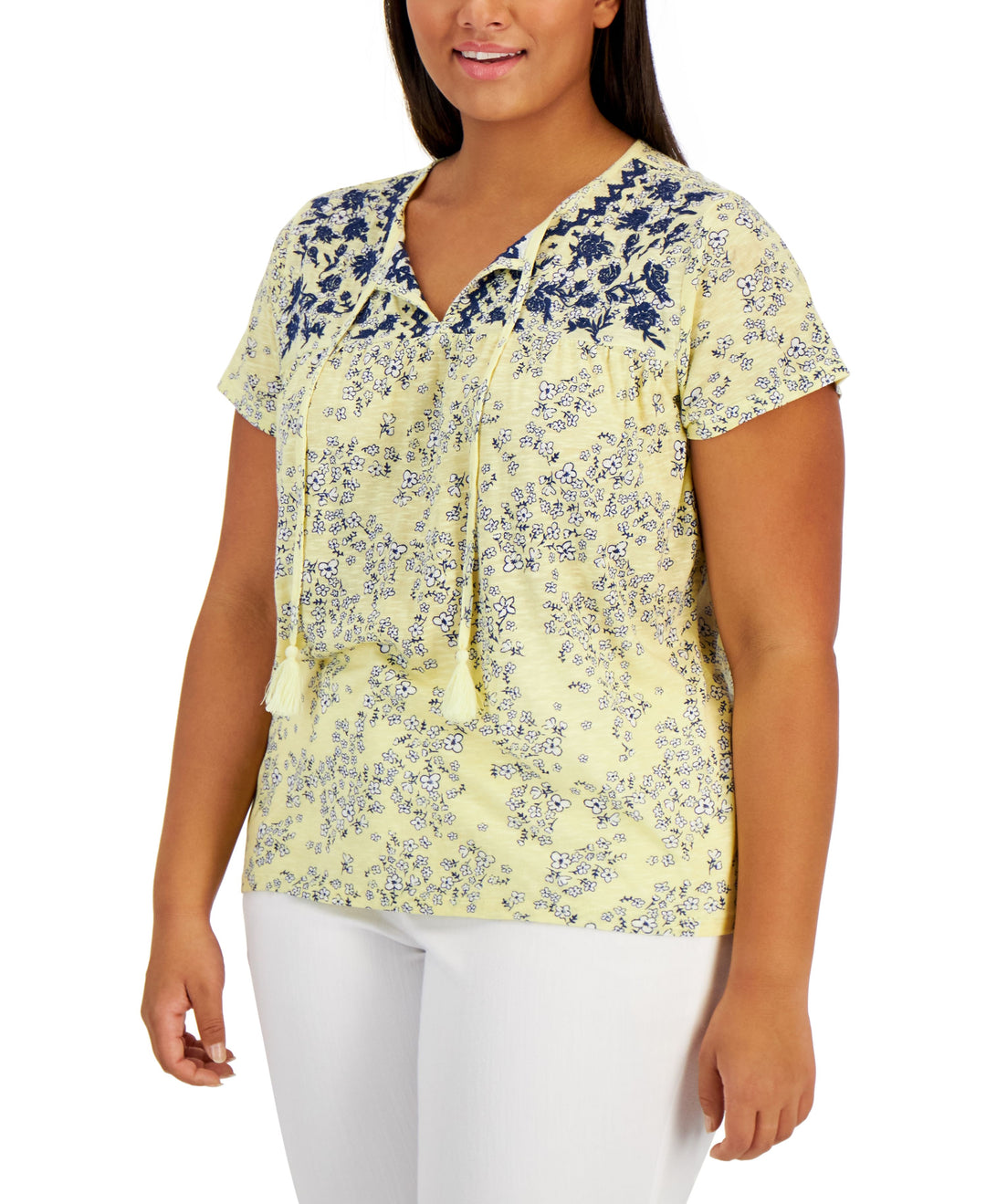 Style & Co Plus Size Split Neck Embroidered Top