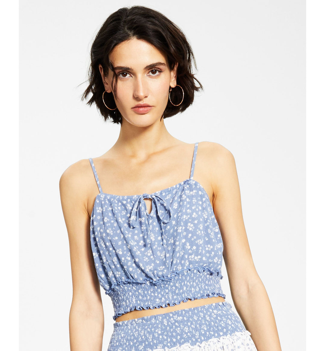 Juniors' Smocked Crop Top