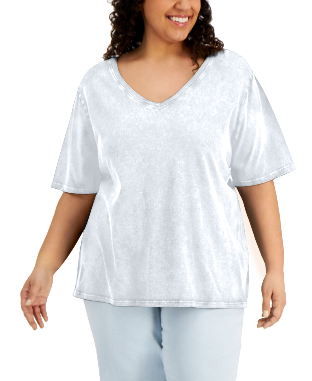 Style & Co Plus Size Cotton V Neck T-Shirt