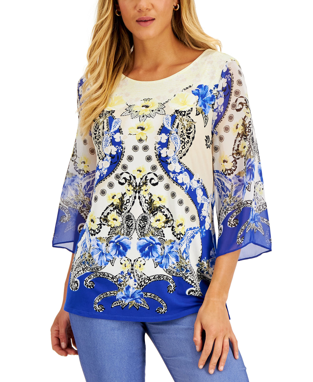 JM Collection Womens Printed 3/4 Sleeve Top