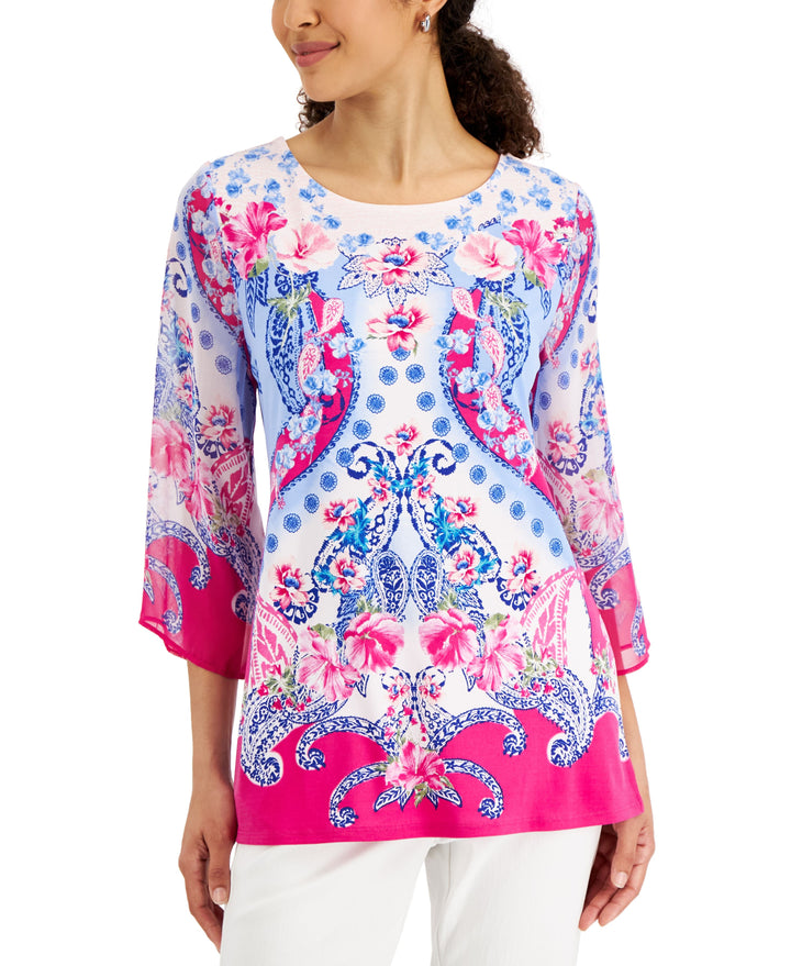 JM Collection Womens Printed 3/4 Sleeve Top