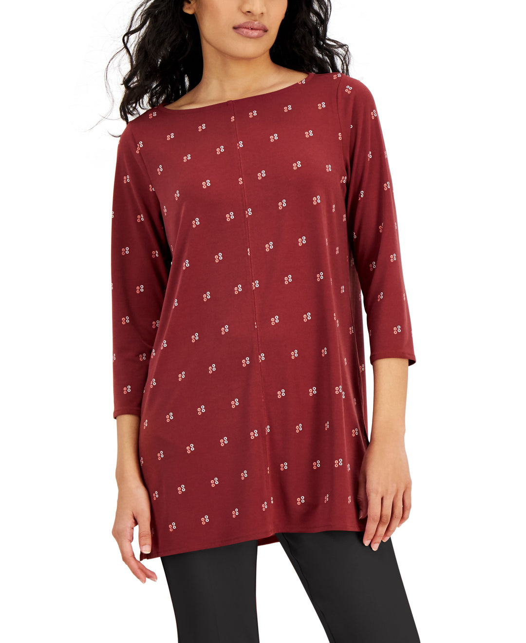 Alfani Boat Neck 3/4 Sleeve Printed Tunic