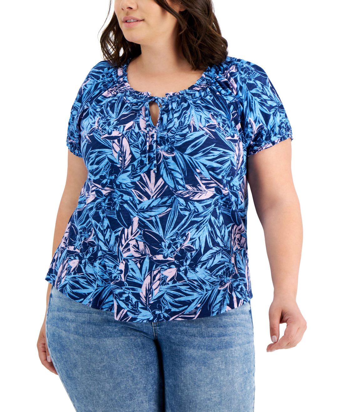 Style & Co Plus Size Printed Puff Sleeve Top