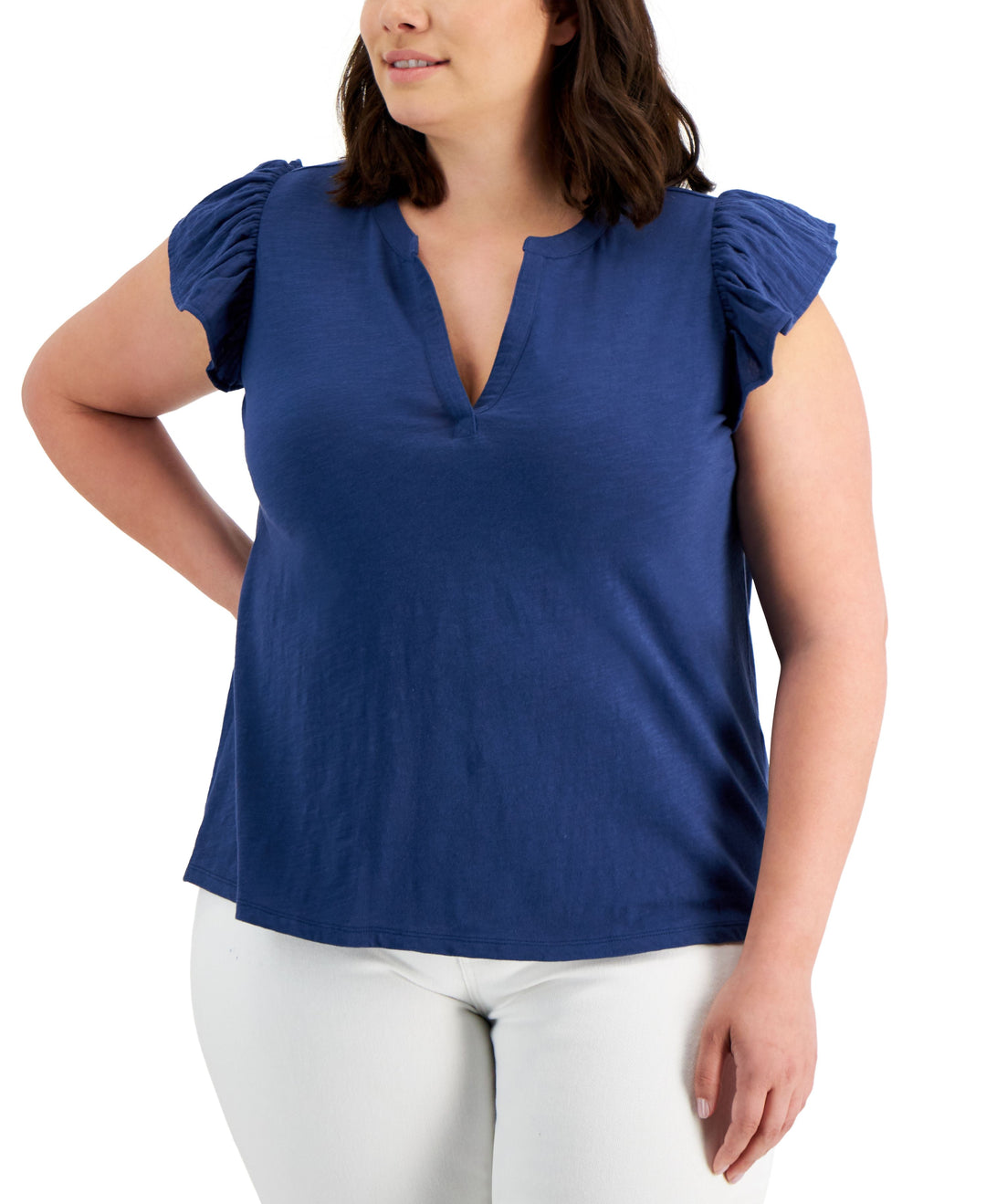 Style & Co Plus Size Cotton Flutter Sleeve Top