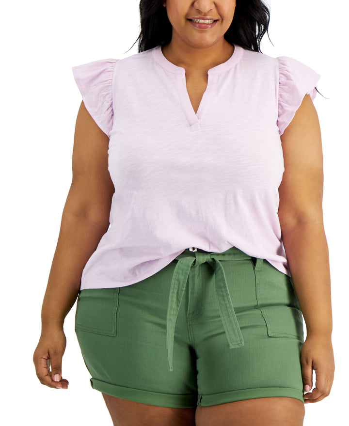 Style & Co Plus Size Cotton Flutter Sleeve Top