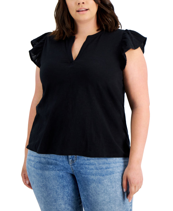 Style & Co Plus Size Cotton Flutter Sleeve Top