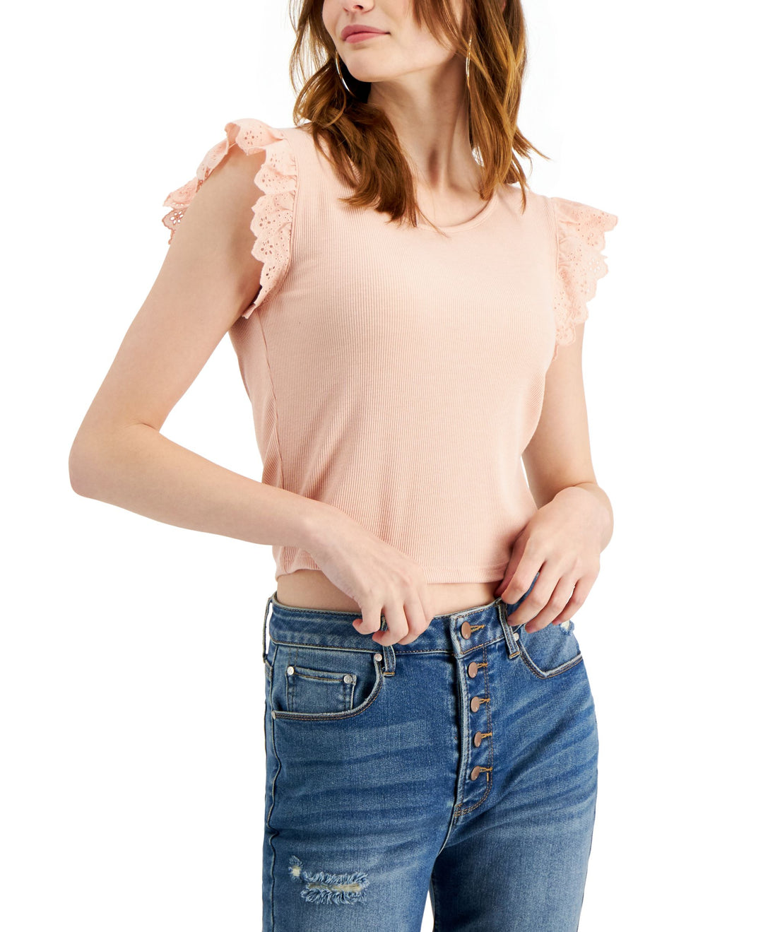 Juniors' Eyelet-Sleeve Top