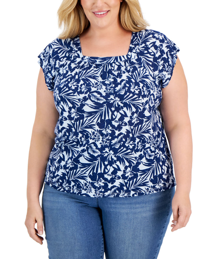 Style & Co Plus Size Square Neck Flutter Sleeve Top