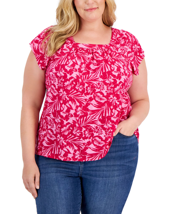 Style & Co Plus Size Square Neck Flutter Sleeve Top