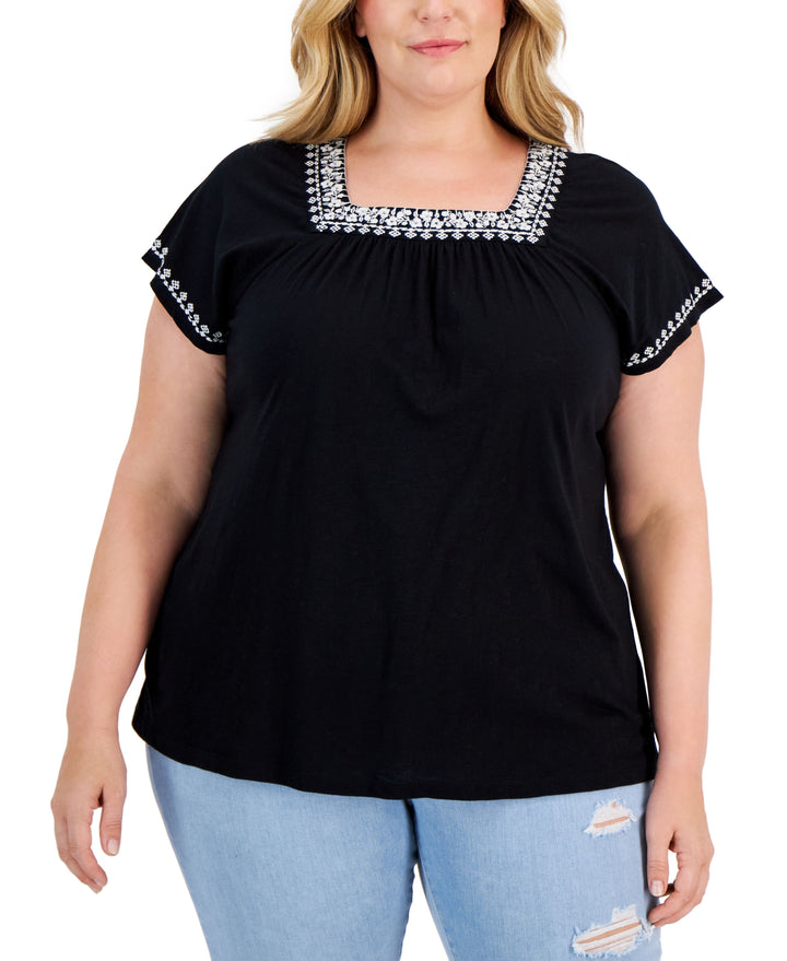 Style & Co Plus Size Square Neck Flutter Sleeve Top