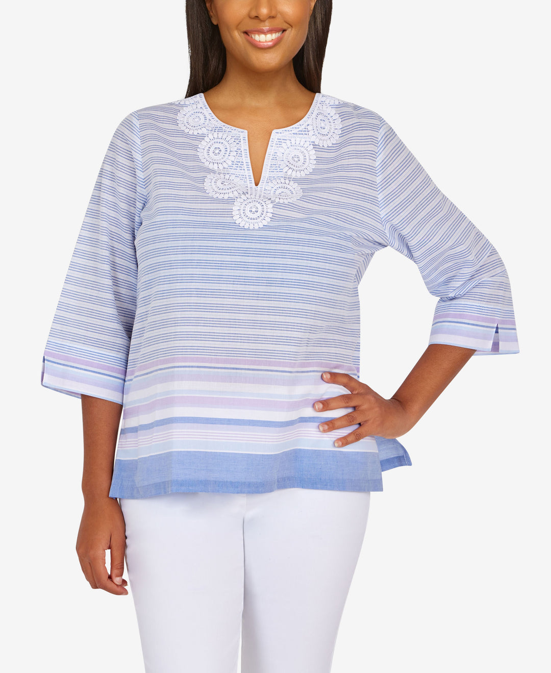 Womens Missy Ann Arbor Lace Striped Border Shirt