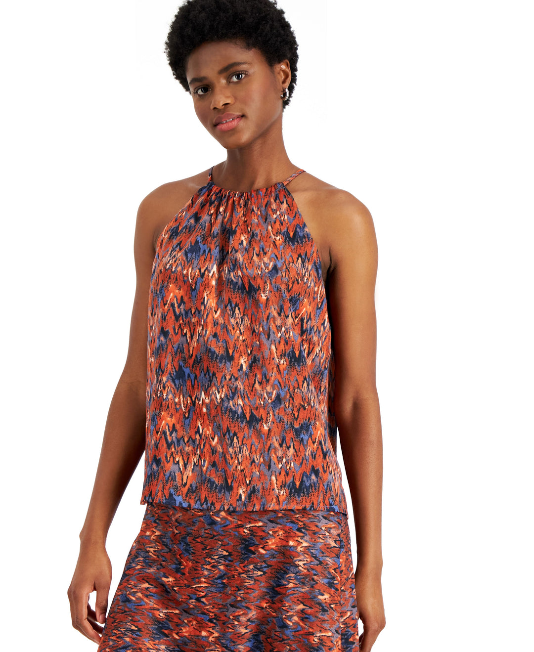 Bar III Womens Ikat Print Keyhole Back Halter Top