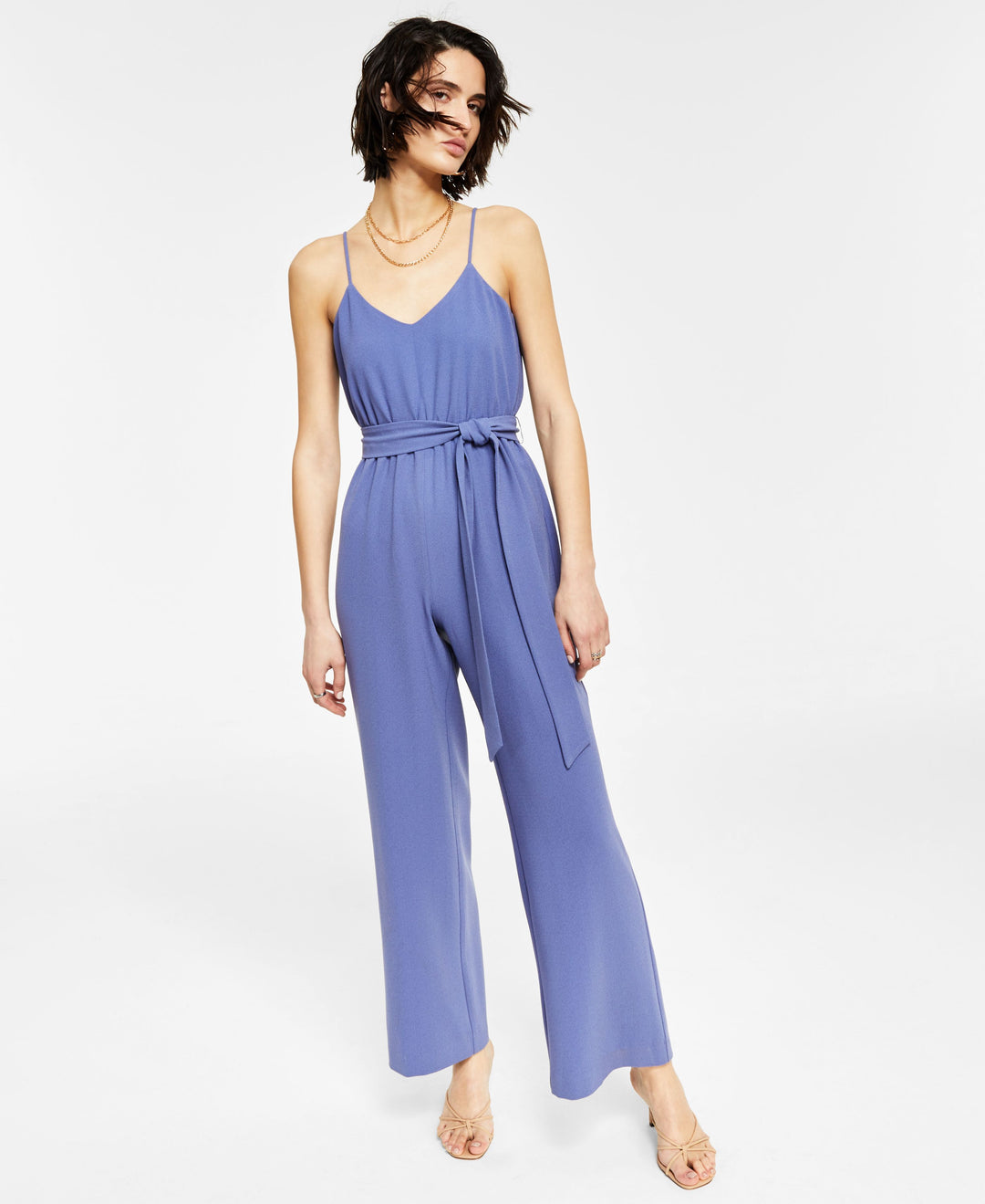 Bar III Womens Sleeveless Belted Jumpsuit