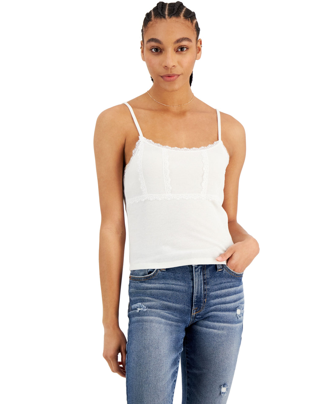 Hippie Rose Juniors' Lace-Trim Ribbed Camisole Top