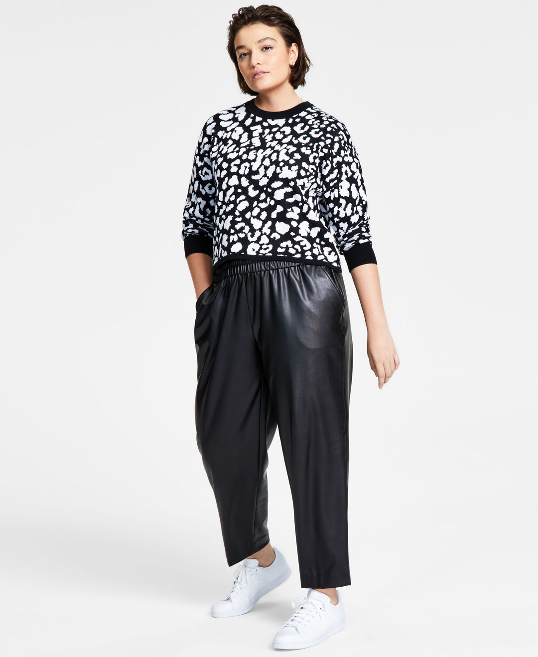 Bar III Womens Cheetah Jacquard Sweater
