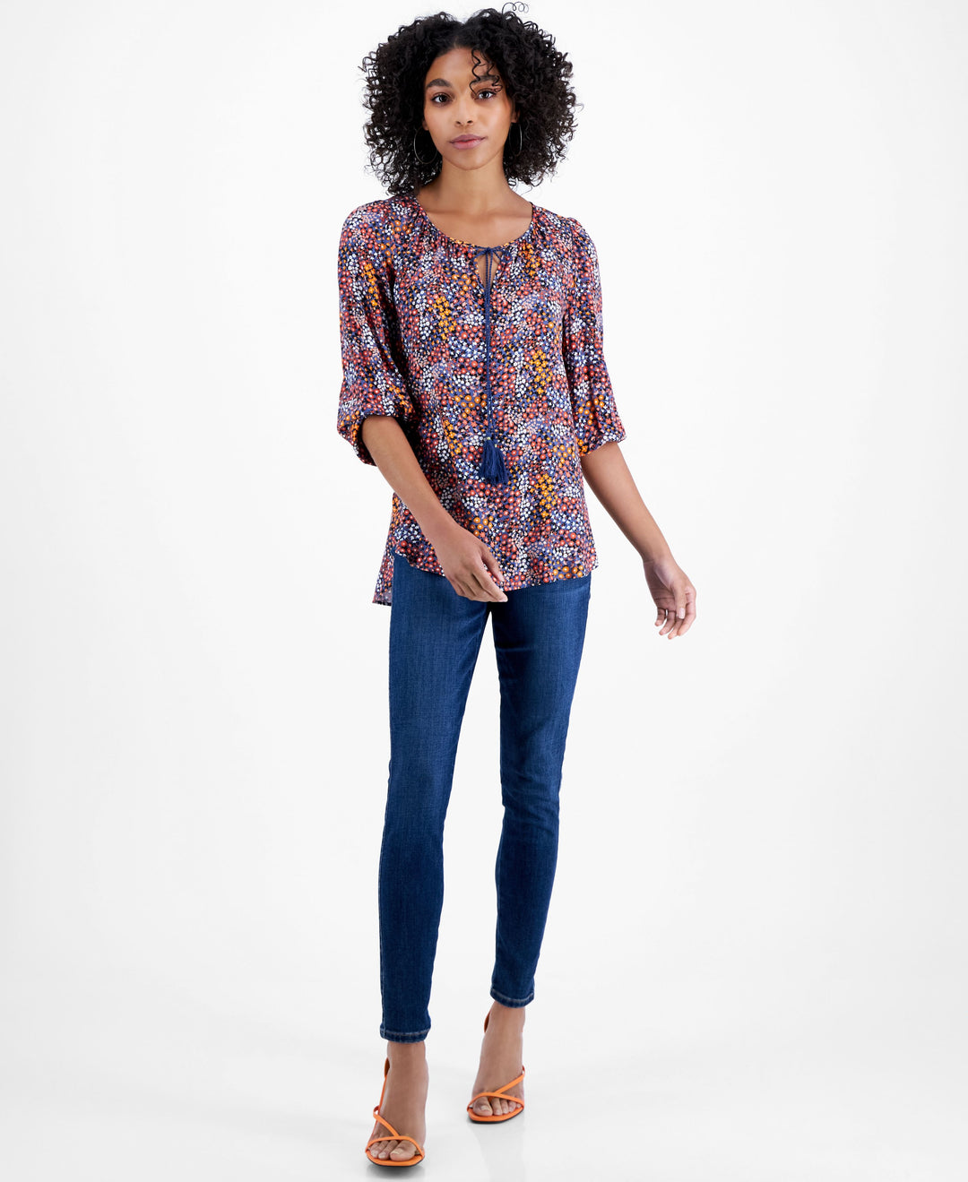 Women's Tie-Neck Tassel Tunic Top