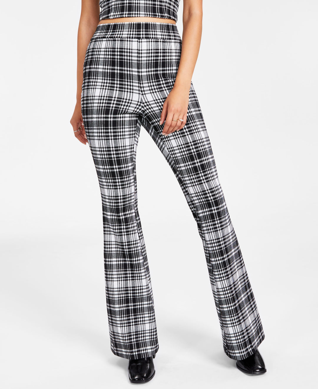 Women?s Plaid-Print Flare-Leg Pants