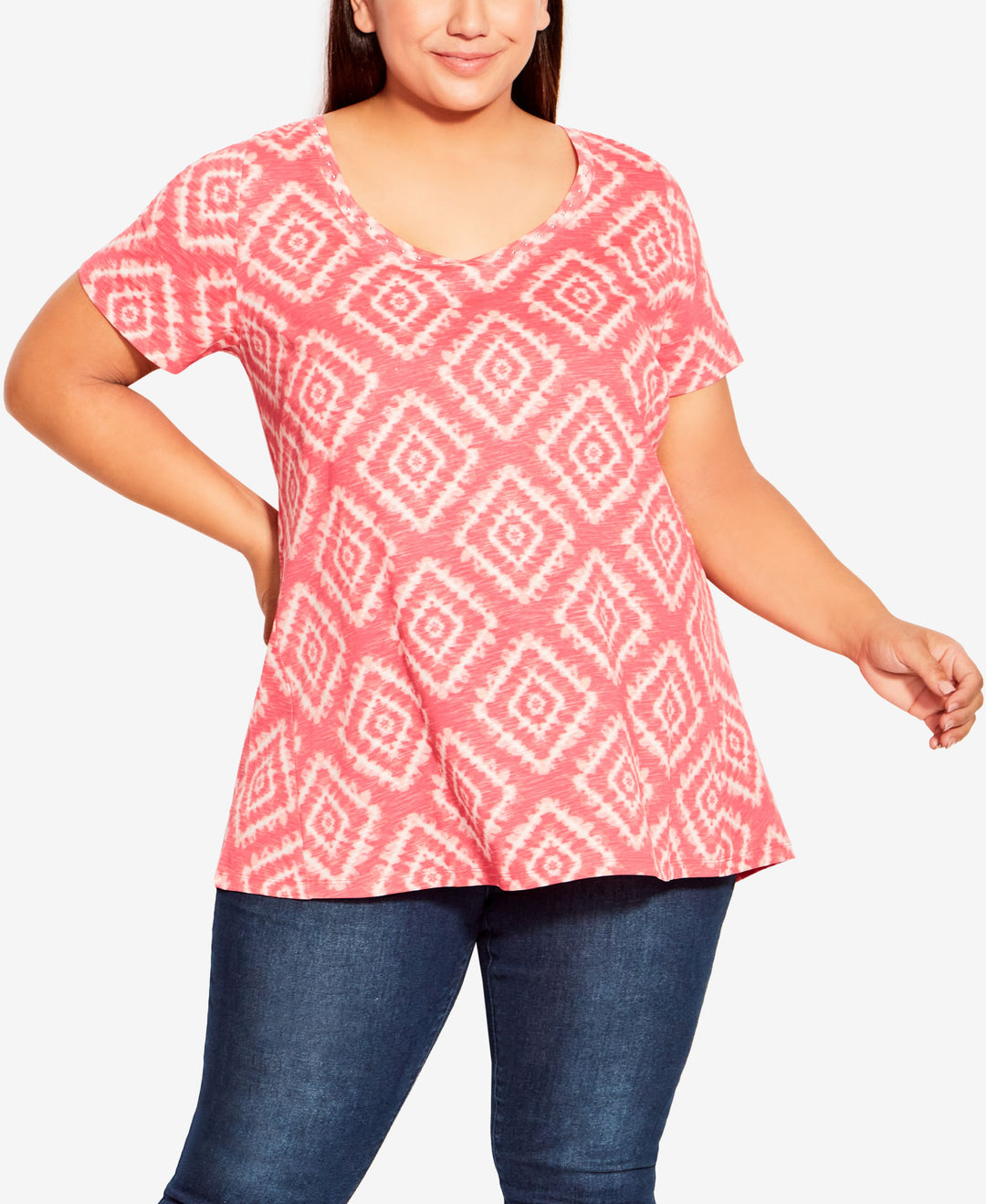Plus Size Swing Trim Print Top