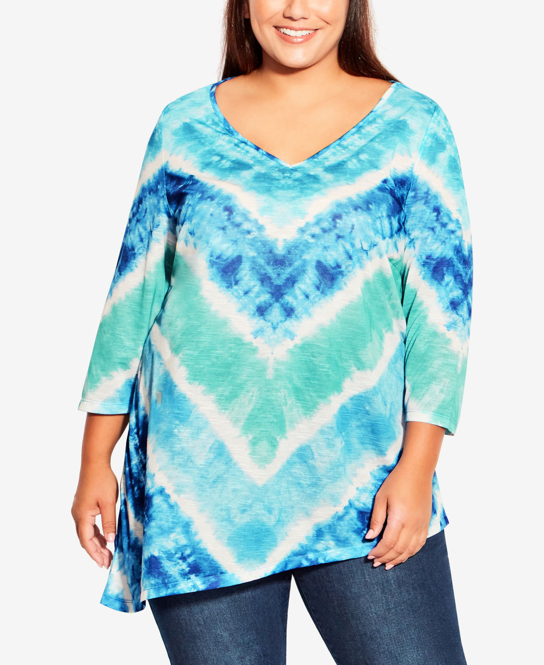 Plus Size 3/4 Sleeve Tie Dye Top
