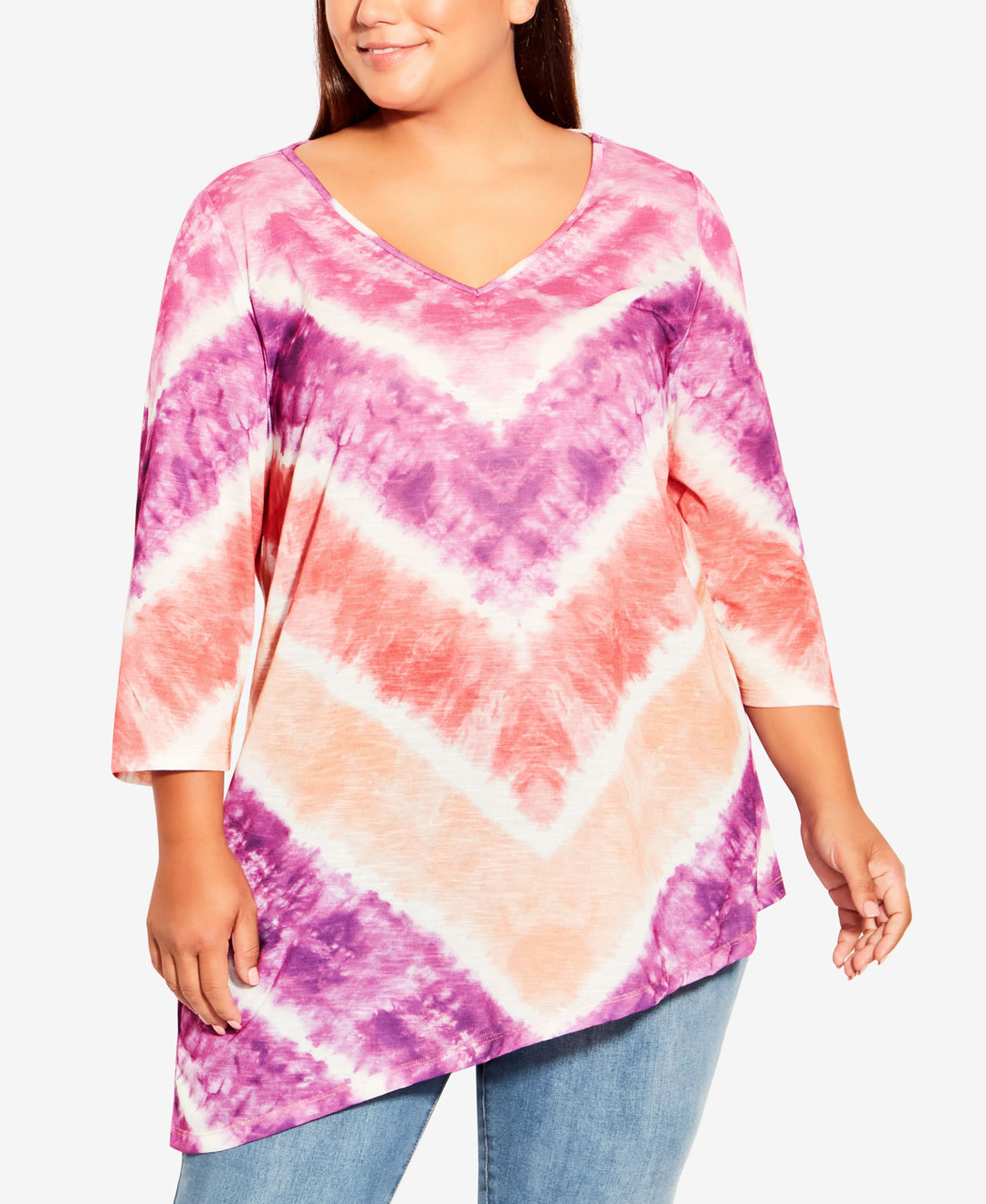 Plus Size 3/4 Sleeve Tie Dye Top